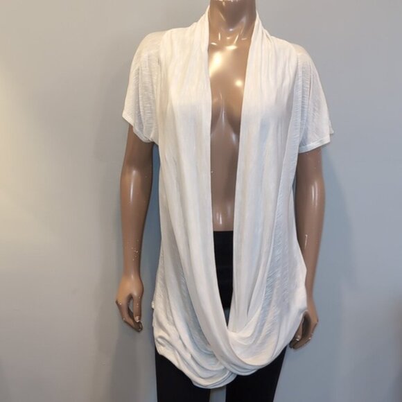 J MODE Draped Blouse Short Sleeve Crossover Semi Sheer Shawl Collar Plus Size - Picture 2 of 11